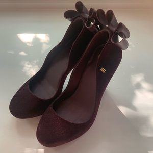 Velvet Burgundy/Maroon Heels with Bow
